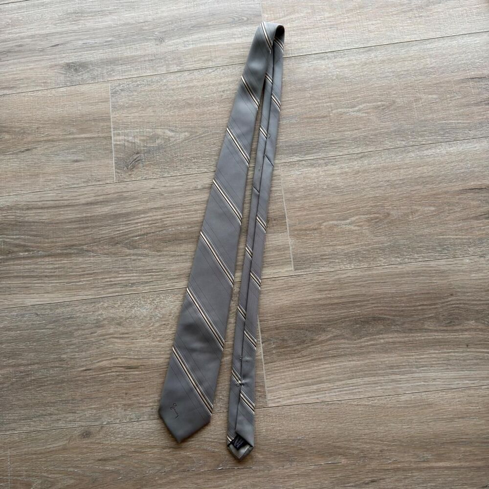 Givenchy Men's Grey Silver & Tan Striped Tie VTG 70's Necktie Office Old Money